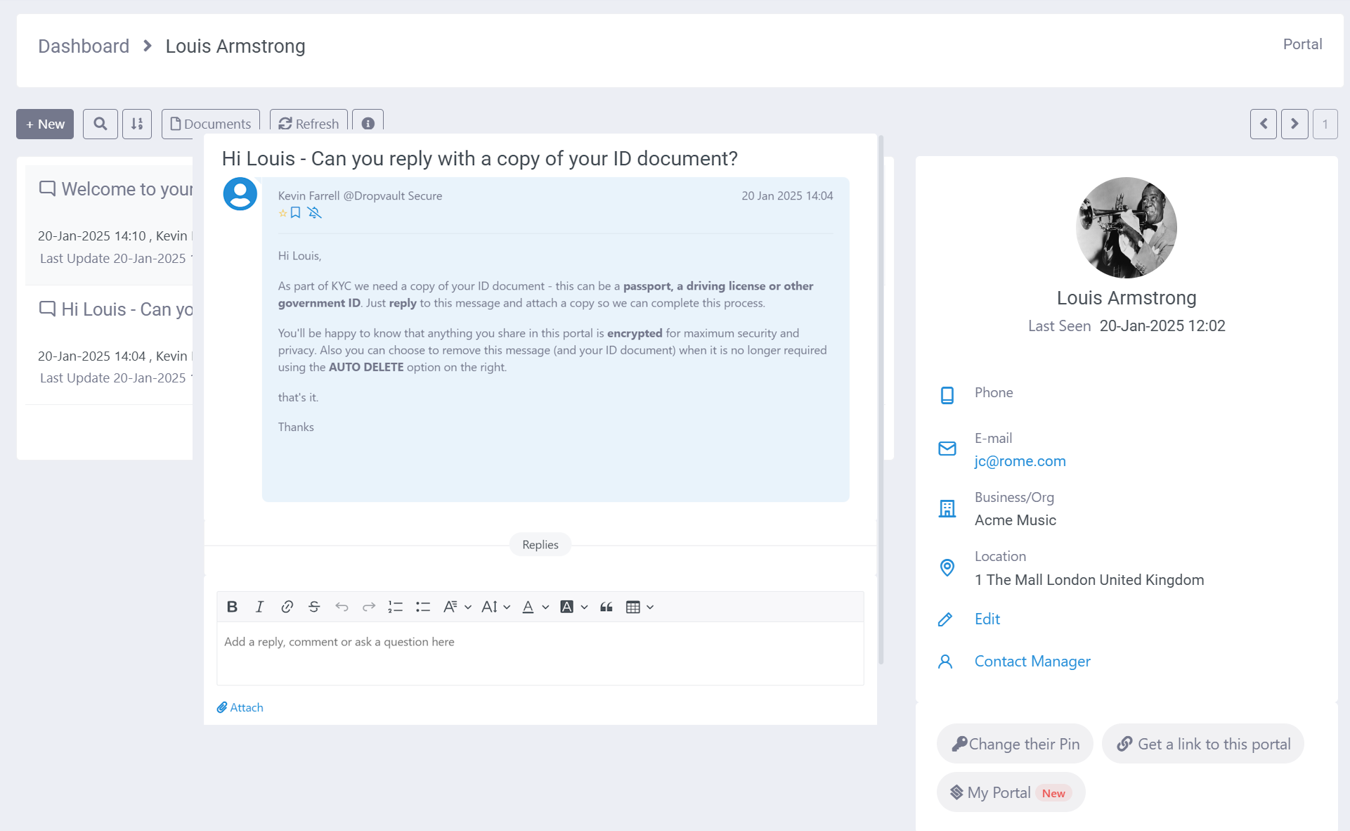 Access every document, conversation and message in their portal